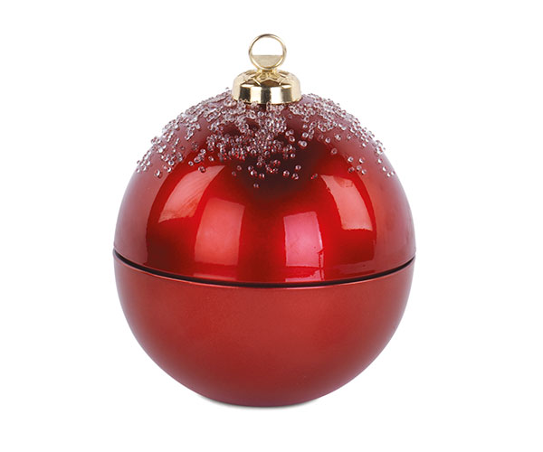 Sfera in vetro rossa con candela