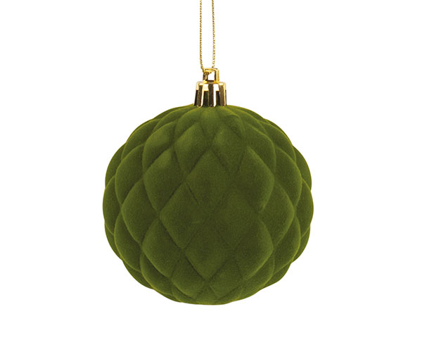 Sfera a rombi floccata verde 10 cm