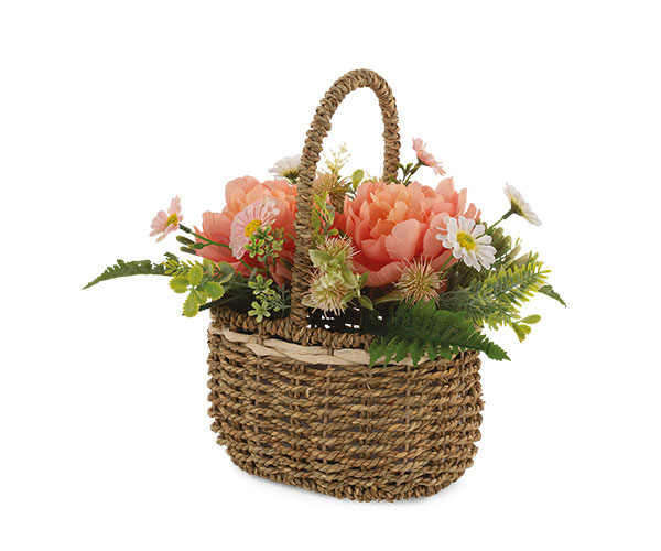 Cestino con peonie pesca