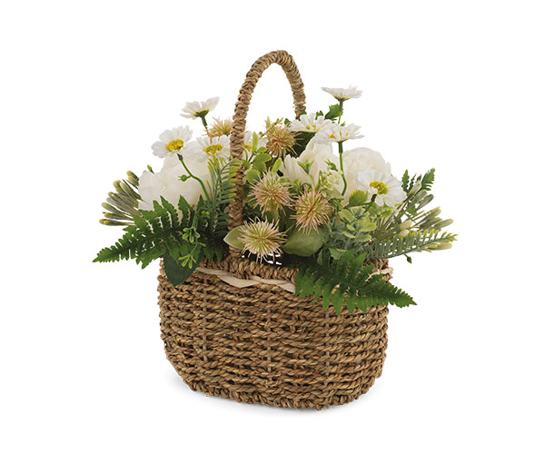 Cestino con peonie bianche