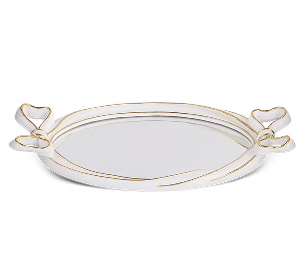 Vassoio Specchio fiocchi bianco-oro 45x25cm