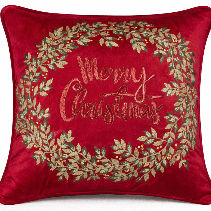 Cuscino velluto rosso alloro linea Holiday