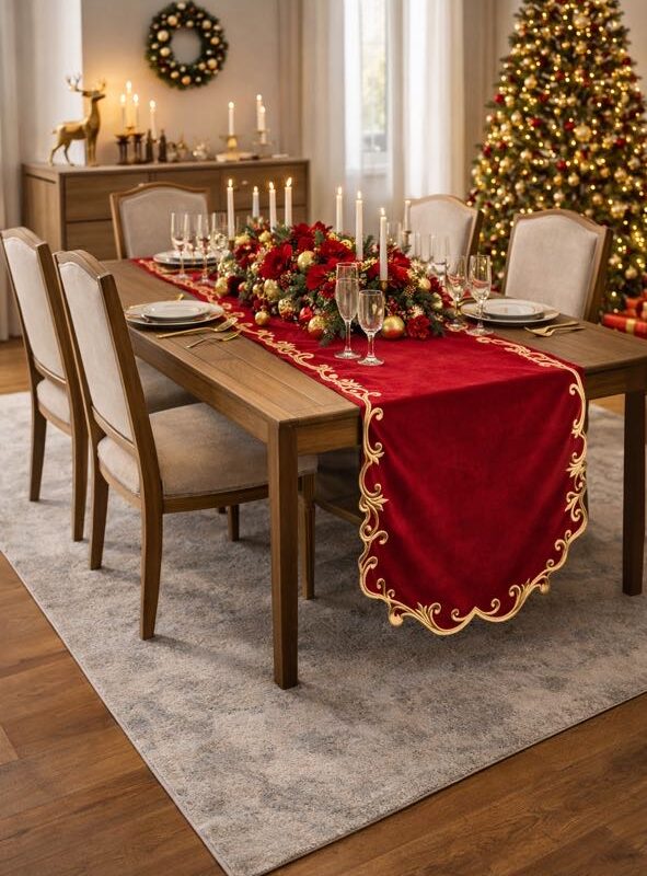 Runner in velluto rosso e oro linea Clodette