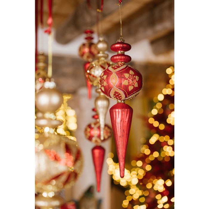 Pallina decorazione vetro allungata rossa opaco